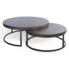 Rena 2 Piece Nesting Coffee Tables Dark Brown Mahogany Black Metal BM325338