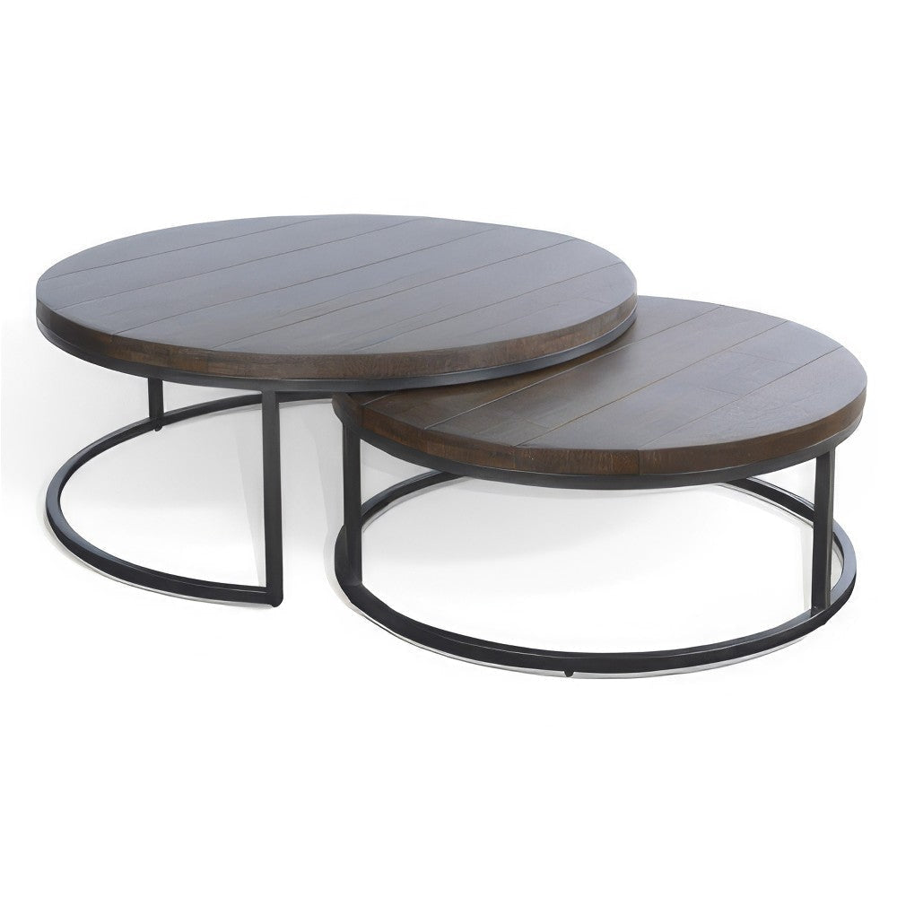 Rena 2 Piece Nesting Coffee Tables Dark Brown Mahogany Black Metal BM325338