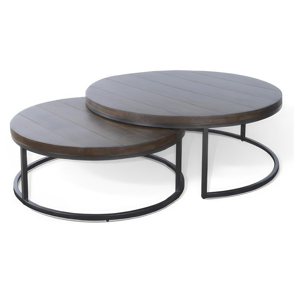 Rena 2 Piece Nesting Coffee Tables Dark Brown Mahogany Black Metal BM325338