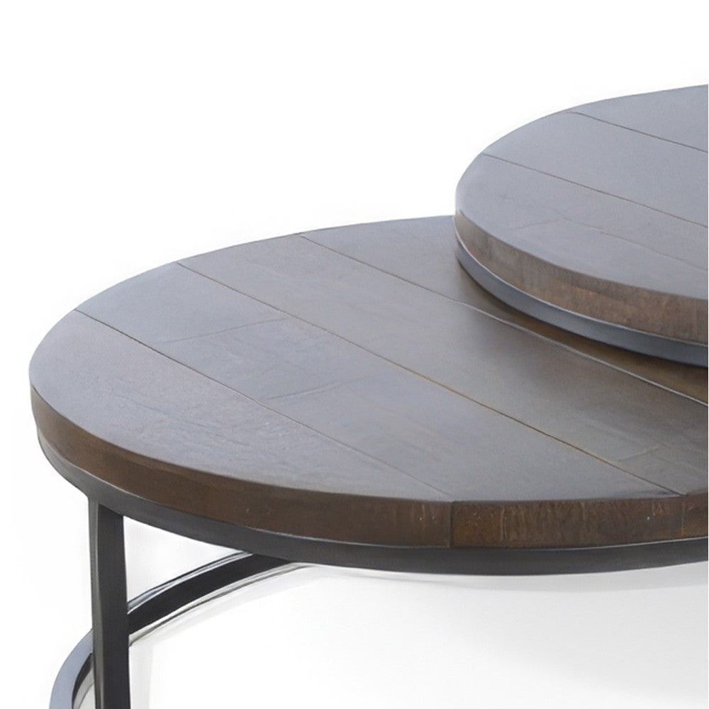 Rena 2 Piece Nesting Coffee Tables Dark Brown Mahogany Black Metal BM325338