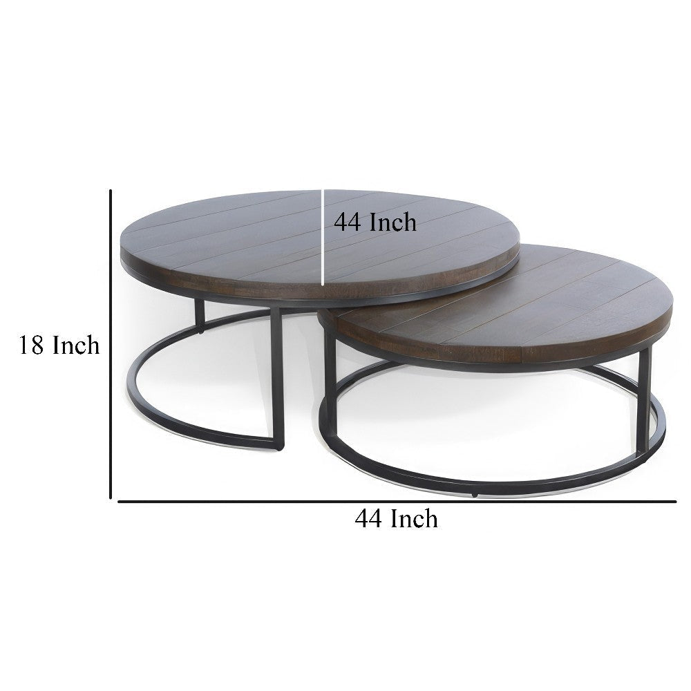 Rena 2 Piece Nesting Coffee Tables Dark Brown Mahogany Black Metal BM325338