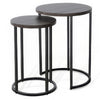 Flint 2 Piece Nesting Table Set Dark Brown Mahogany Black Metal Base BM325339