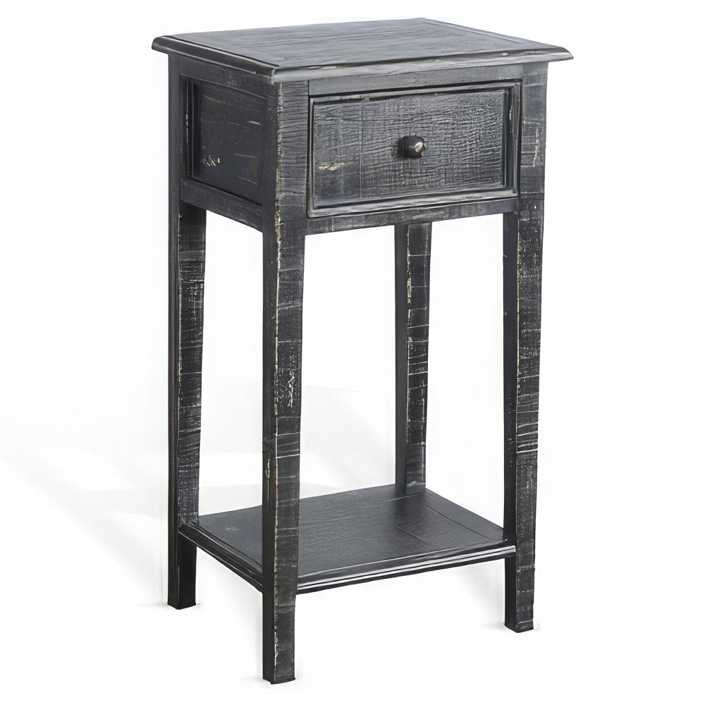 Rena Side End Table with 1 Drawer 17’’ Rustic Black Mahogany Wood BM325341