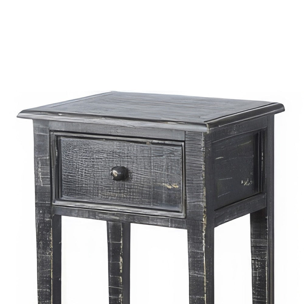 Rena Side End Table with 1 Drawer 17’’ Rustic Black Mahogany Wood BM325341