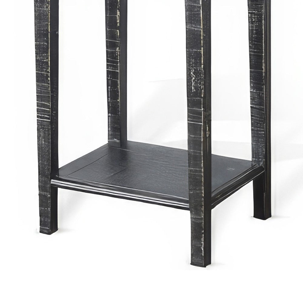 Rena Side End Table with 1 Drawer 17’’ Rustic Black Mahogany Wood BM325341