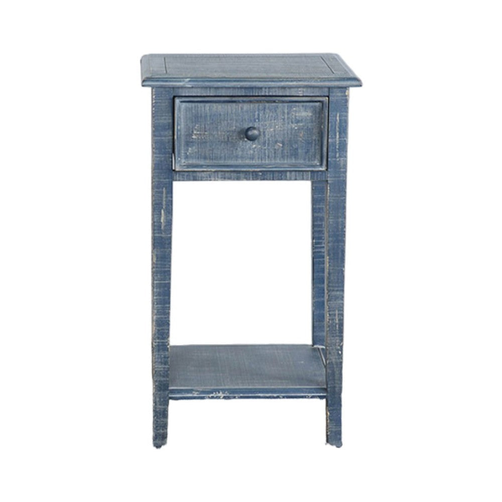 Rena Side End Table with 1 Drawer 17’’ Rustic Blue Mahogany Wood BM325342