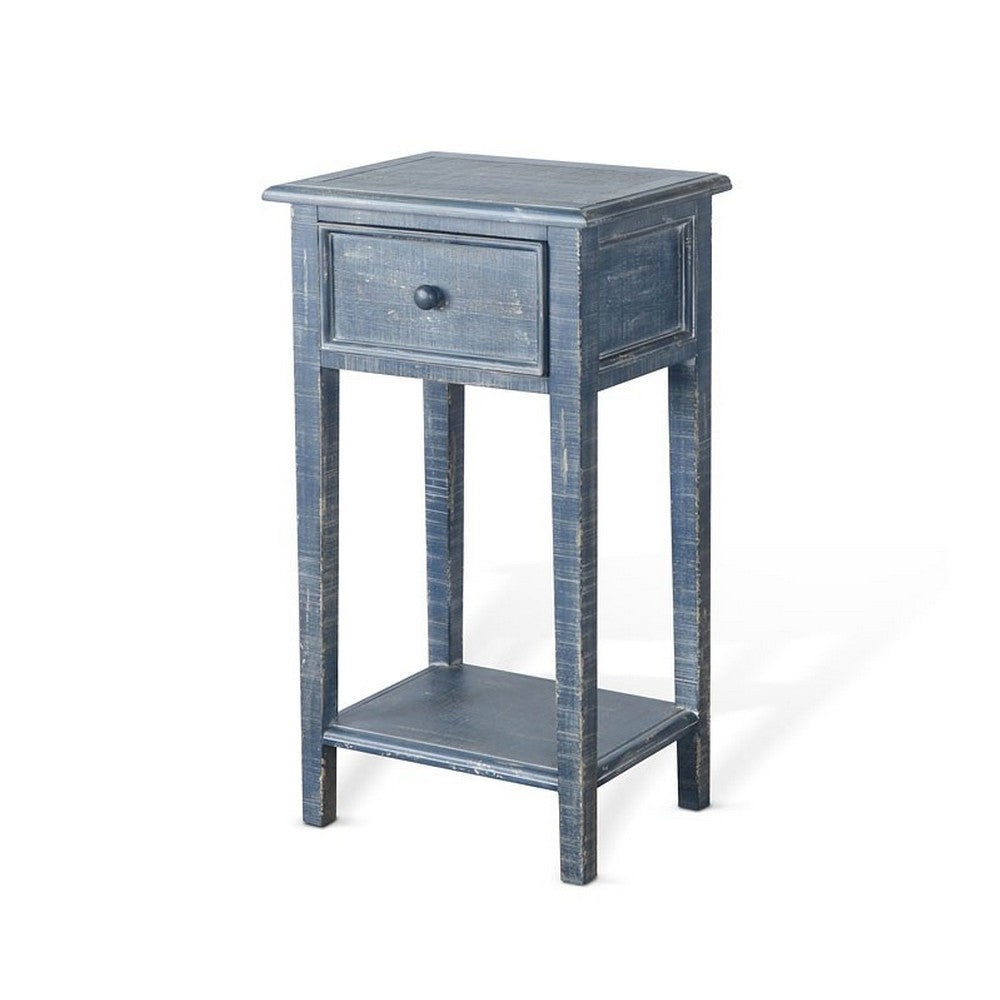 Rena Side End Table with 1 Drawer 17’’ Rustic Blue Mahogany Wood BM325342