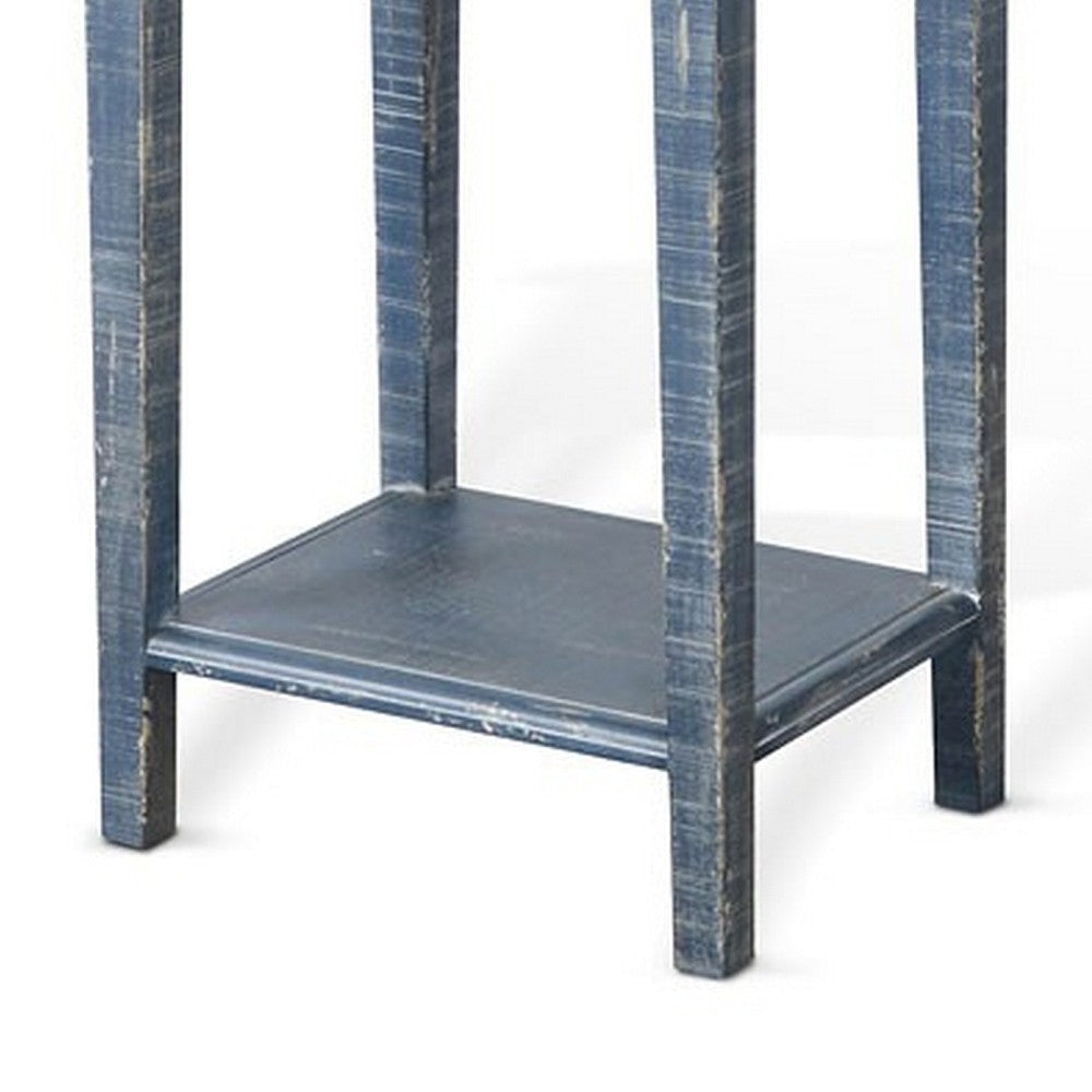 Rena Side End Table with 1 Drawer 17’’ Rustic Blue Mahogany Wood BM325342