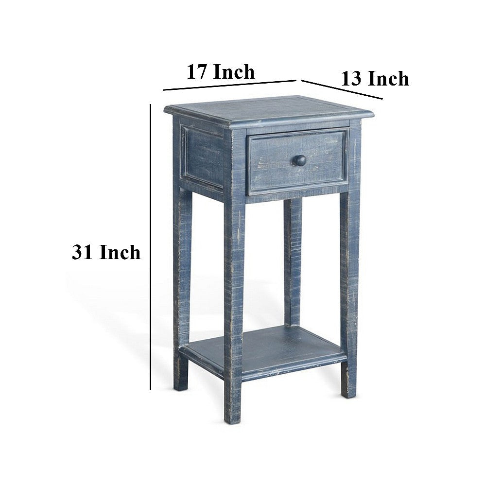 Rena Side End Table with 1 Drawer 17’’ Rustic Blue Mahogany Wood BM325342