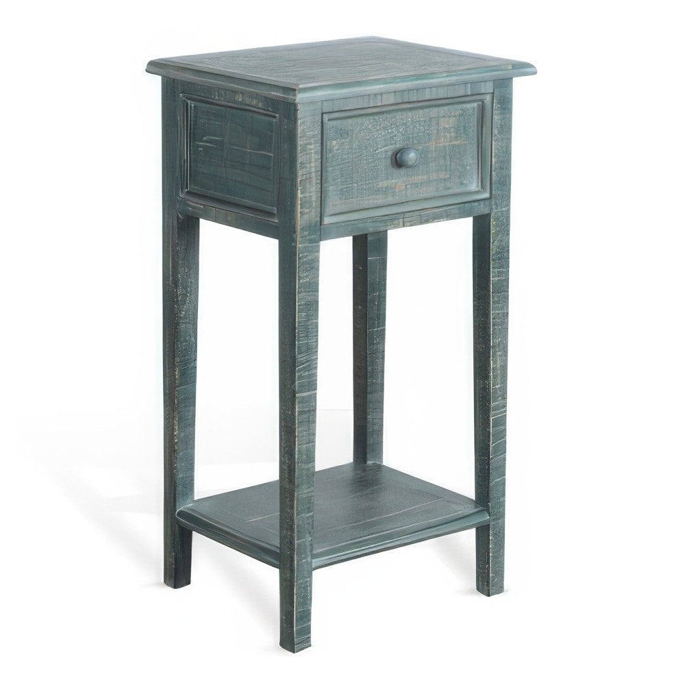 Rena Side End Table with 1 Drawer 17’’ Rustic Green Mahogany Wood BM325343