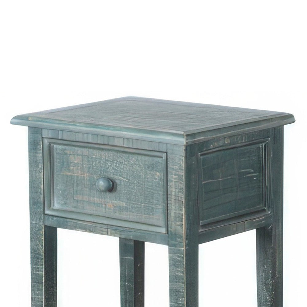 Rena Side End Table with 1 Drawer 17’’ Rustic Green Mahogany Wood BM325343