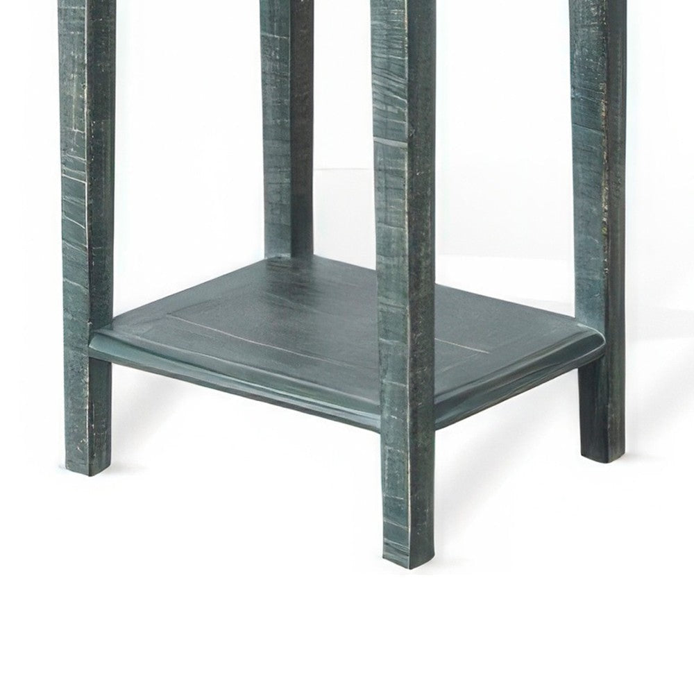 Rena Side End Table with 1 Drawer 17’’ Rustic Green Mahogany Wood BM325343