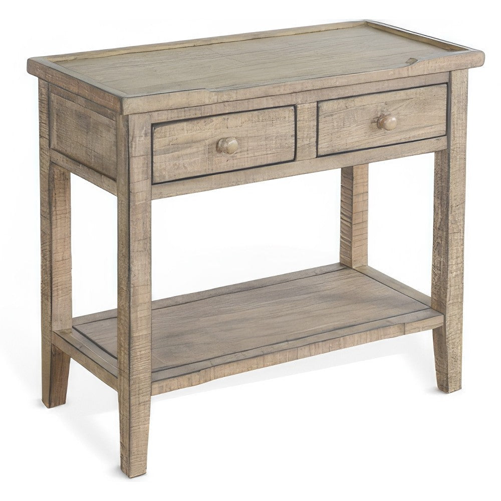 Rena Side End Table, 2 Drawers, 1 Shelf, 28" Light Brown Mahogany