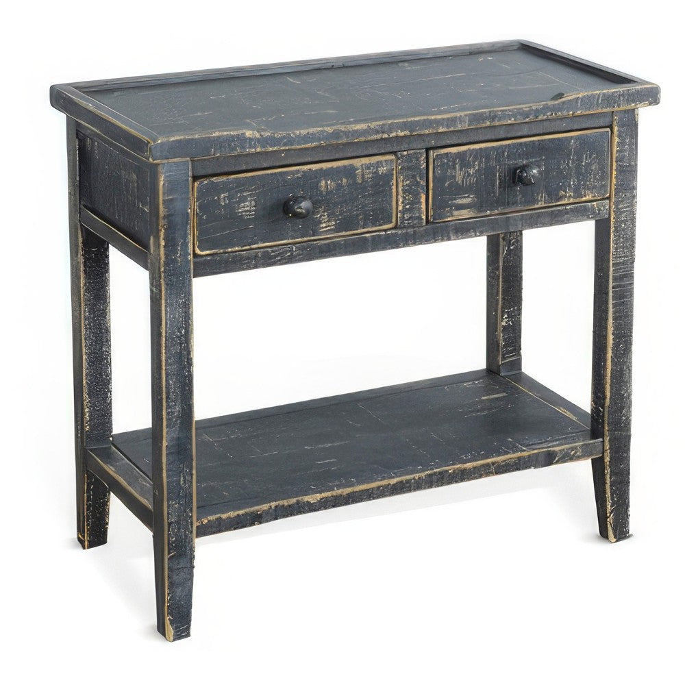 Rena Side End Table 2 Drawers 1 Shelf 28’’ Rustic Black Mahogany