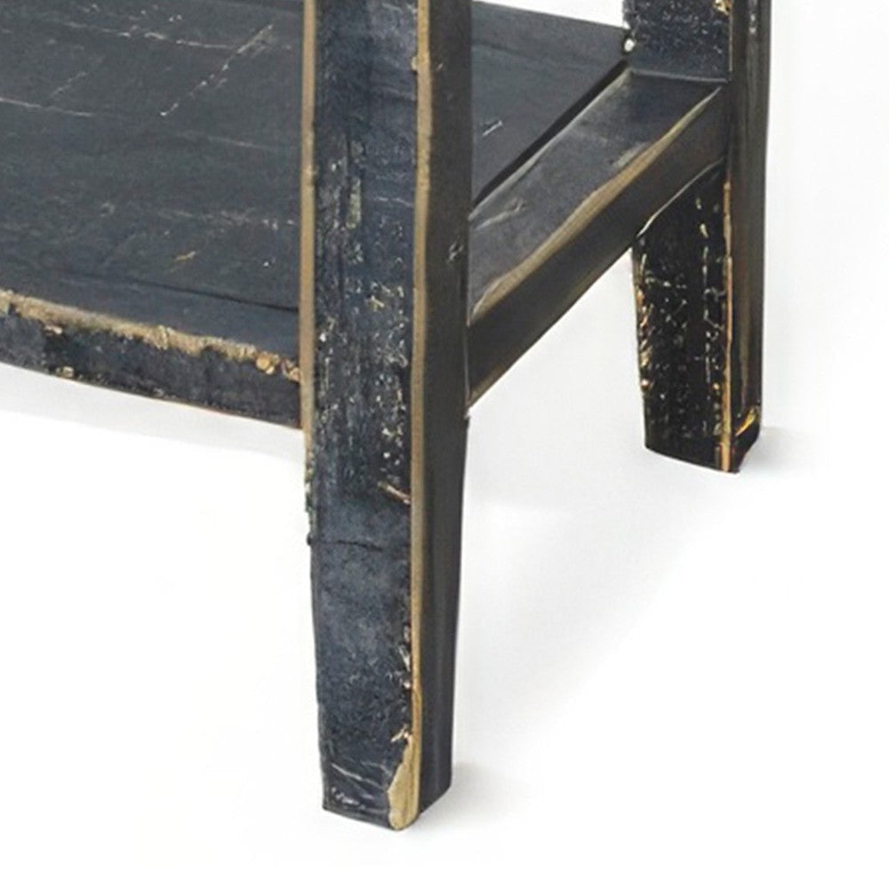Rena Side End Table 2 Drawers 1 Shelf 28’’ Rustic Black Mahogany