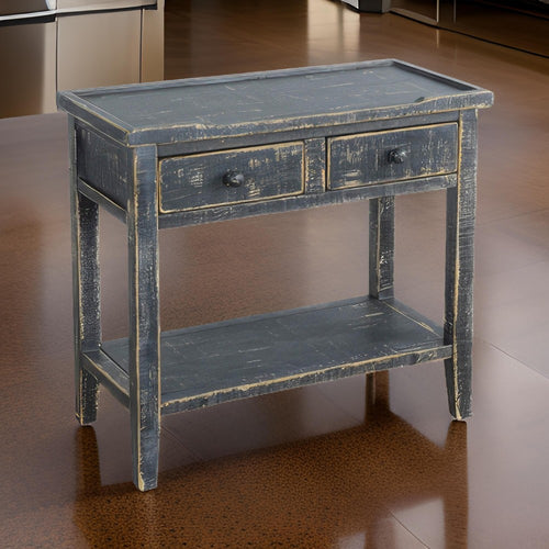 Rena Side End Table, 2 Drawers 1 Shelf, 28" Rustic Black Mahogany