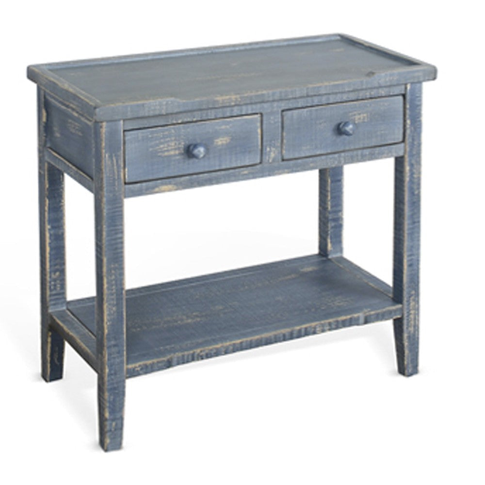 Rena Side End Table 2 Drawers 1 Shelf 28’’ Rustic Blue Mahogany BM325347