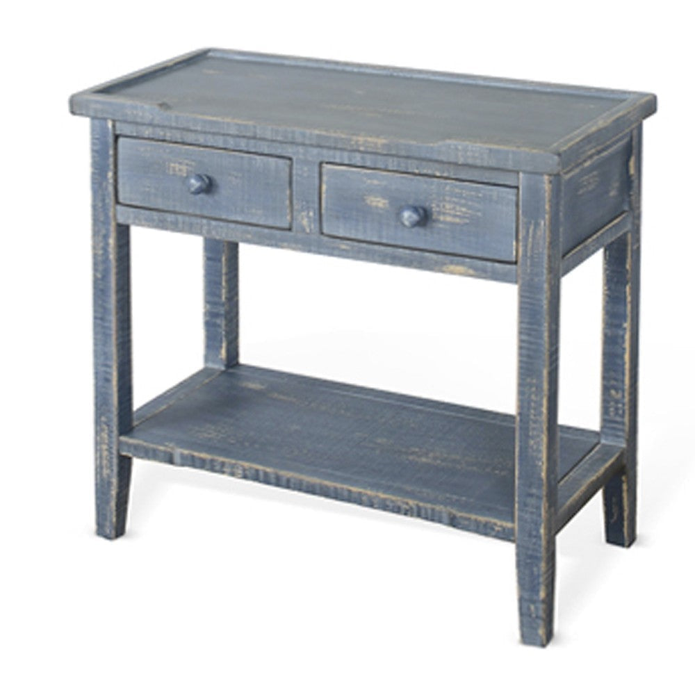 Rena Side End Table 2 Drawers 1 Shelf 28’’ Rustic Blue Mahogany BM325347