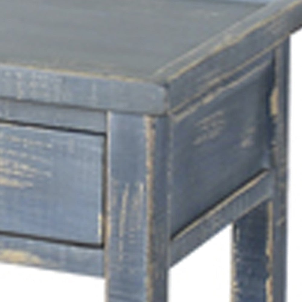 Rena Side End Table 2 Drawers 1 Shelf 28’’ Rustic Blue Mahogany BM325347