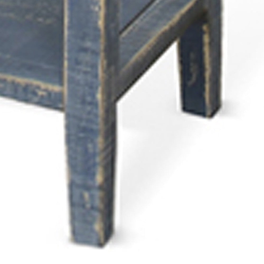 Rena Side End Table 2 Drawers 1 Shelf 28’’ Rustic Blue Mahogany BM325347