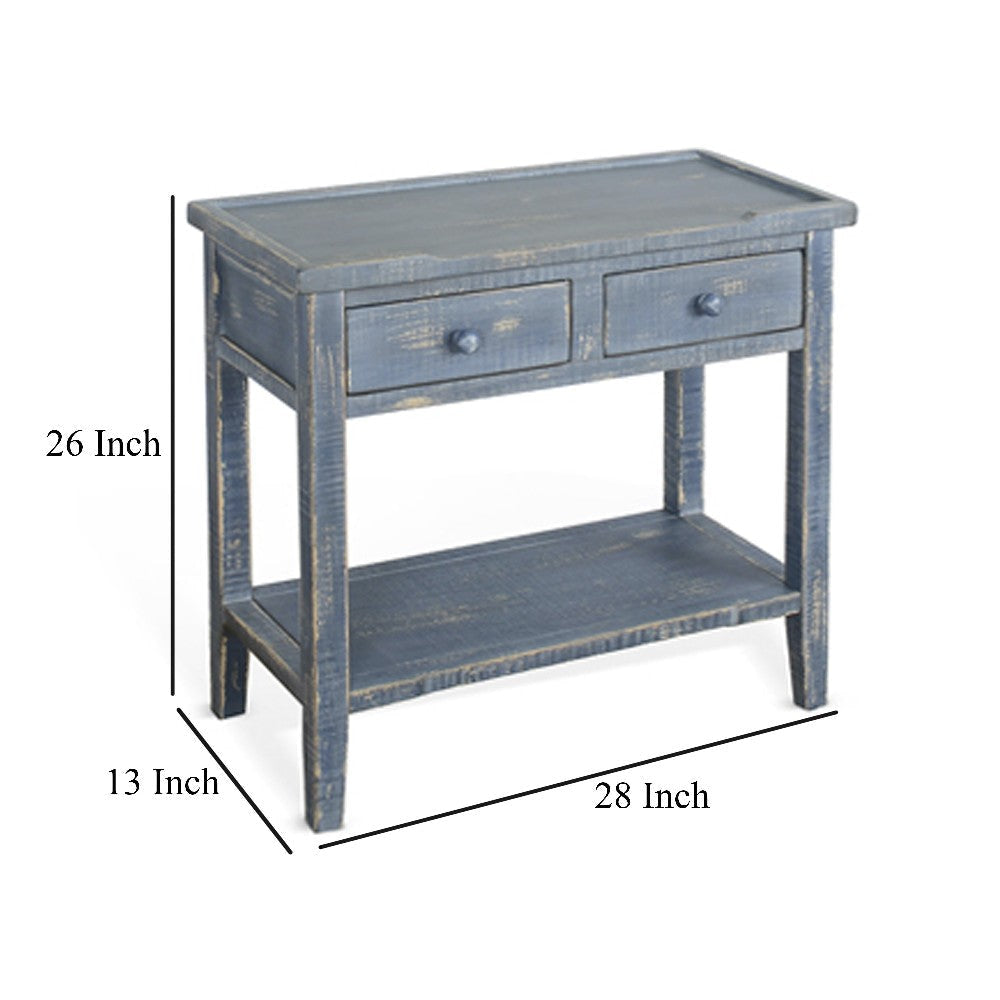 Rena Side End Table 2 Drawers 1 Shelf 28’’ Rustic Blue Mahogany BM325347