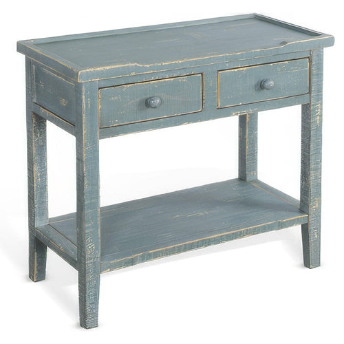 Rena Side End Table, 2 Drawers 1 Shelf, 28" Rustic Green Mahogany