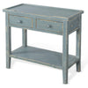 Rena Side End Table 2 Drawers 1 Shelf 28’’ Rustic Green Mahogany BM325348