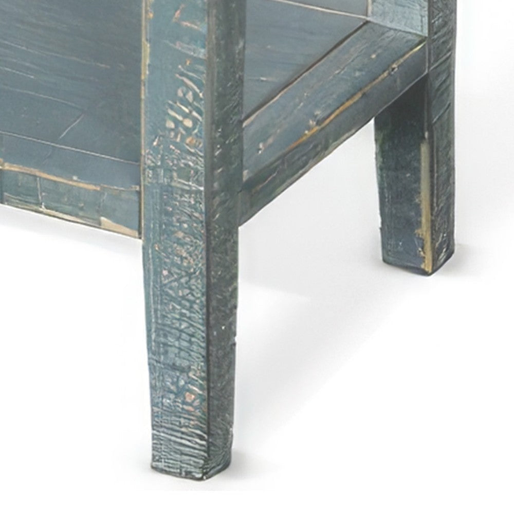 Rena Side End Table 2 Drawers 1 Shelf 28’’ Rustic Green Mahogany BM325348