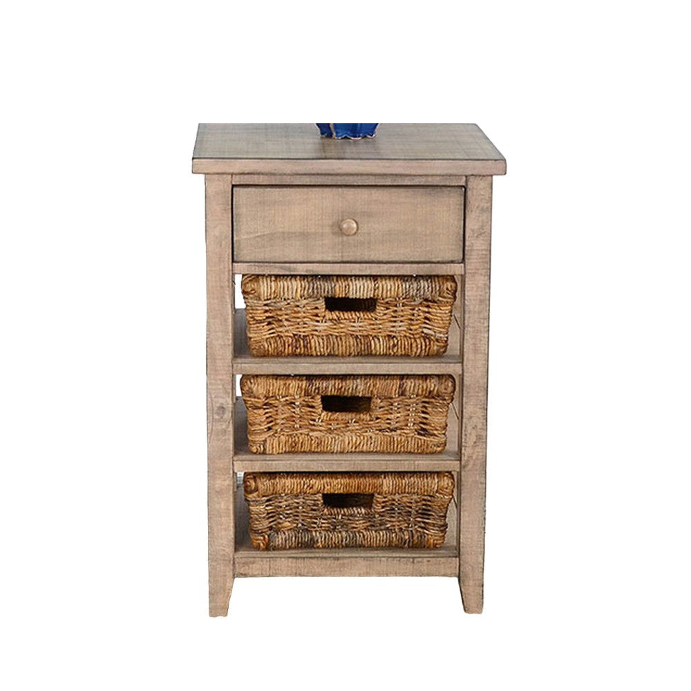 Rena End Table 3 Natural Rattan Storage Baskets 20’’ Brown Wood BM325350