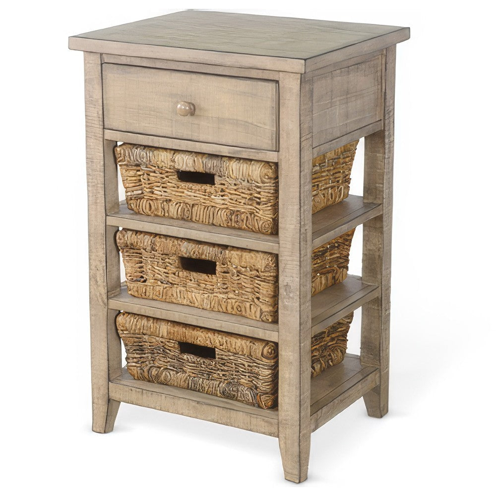 Rena End Table 3 Natural Rattan Storage Baskets 20’’ Brown Wood BM325350