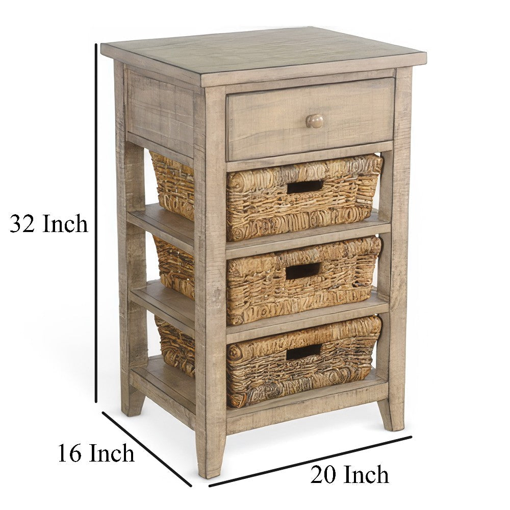Rena End Table 3 Natural Rattan Storage Baskets 20’’ Brown Wood BM325350