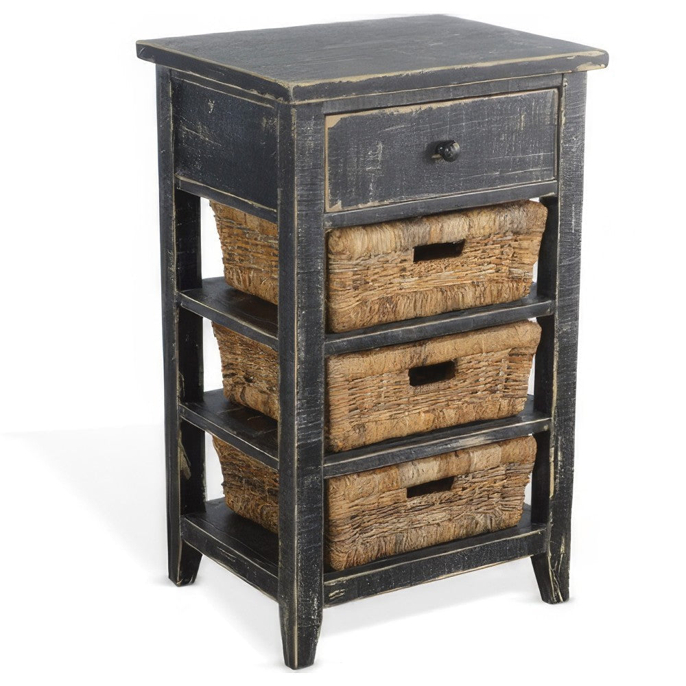 Rena End Table 3 Natural Rattan Storage Baskets 20’’ Black Wood