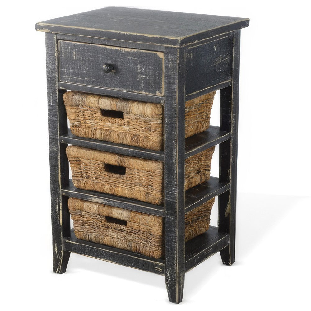 Rena End Table 3 Natural Rattan Storage Baskets 20’’ Black Wood