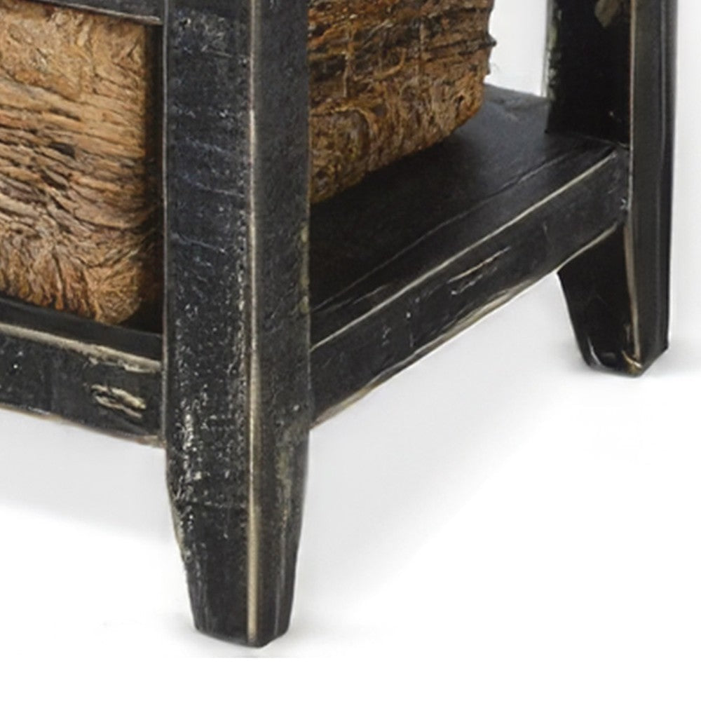Rena End Table 3 Natural Rattan Storage Baskets 20’’ Black Wood