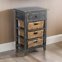 Rena End Table, 3 Natural Rattan Storage Baskets, 20" Black Wood