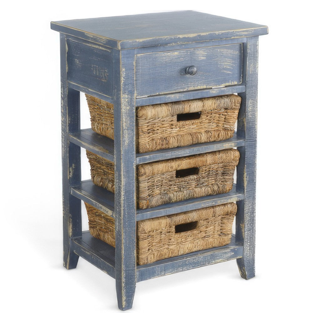 Rena End Table 3 Natural Rattan Storage Baskets 20’’ Ocean Blue Wood BM325352