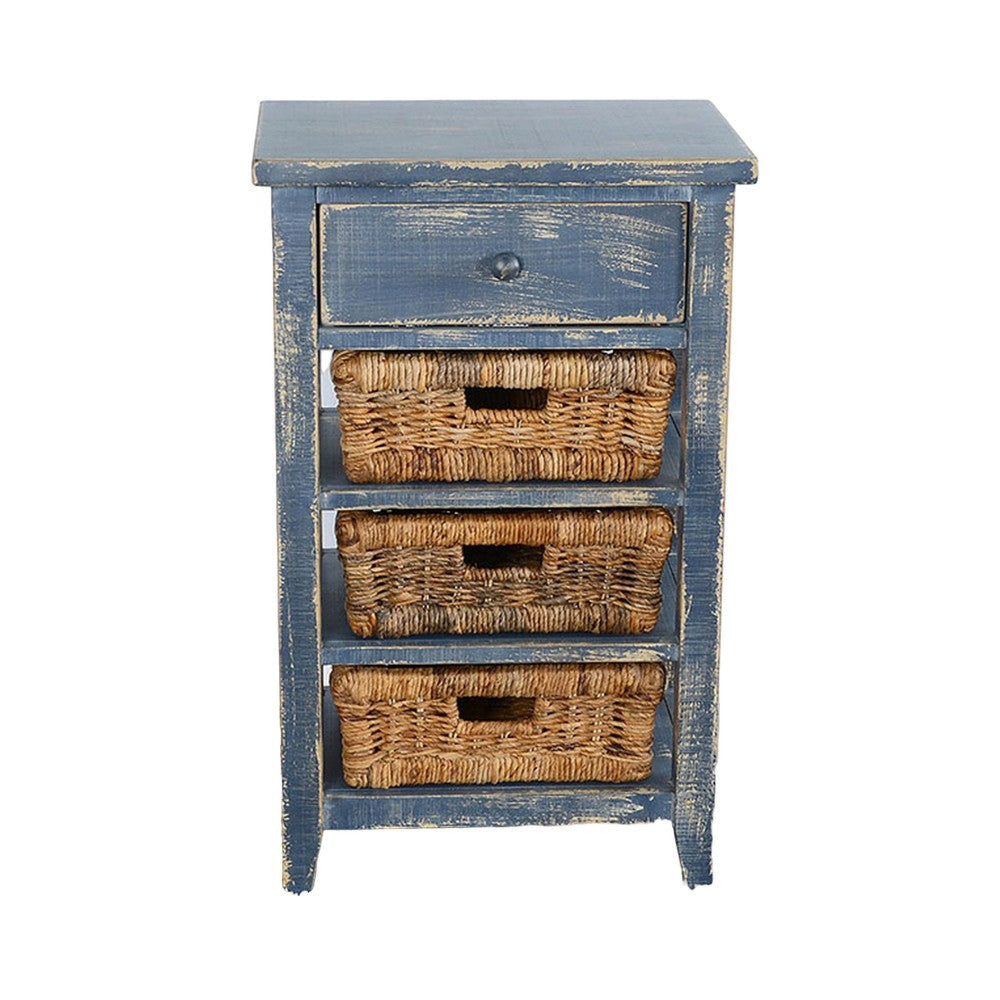Rena End Table 3 Natural Rattan Storage Baskets 20’’ Ocean Blue Wood BM325352