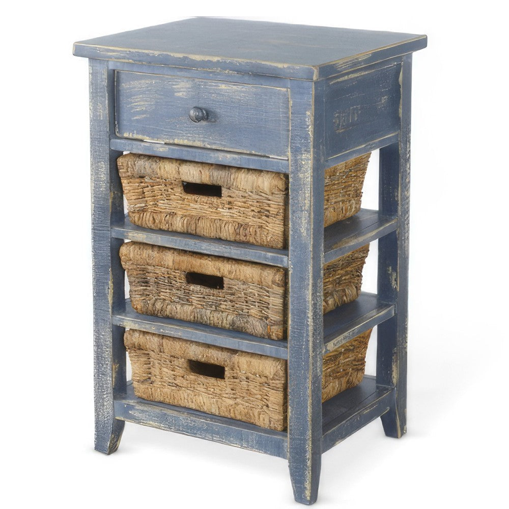 Rena End Table 3 Natural Rattan Storage Baskets 20’’ Ocean Blue Wood BM325352