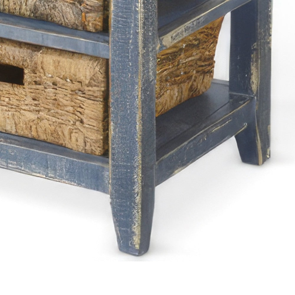 Rena End Table 3 Natural Rattan Storage Baskets 20’’ Ocean Blue Wood BM325352
