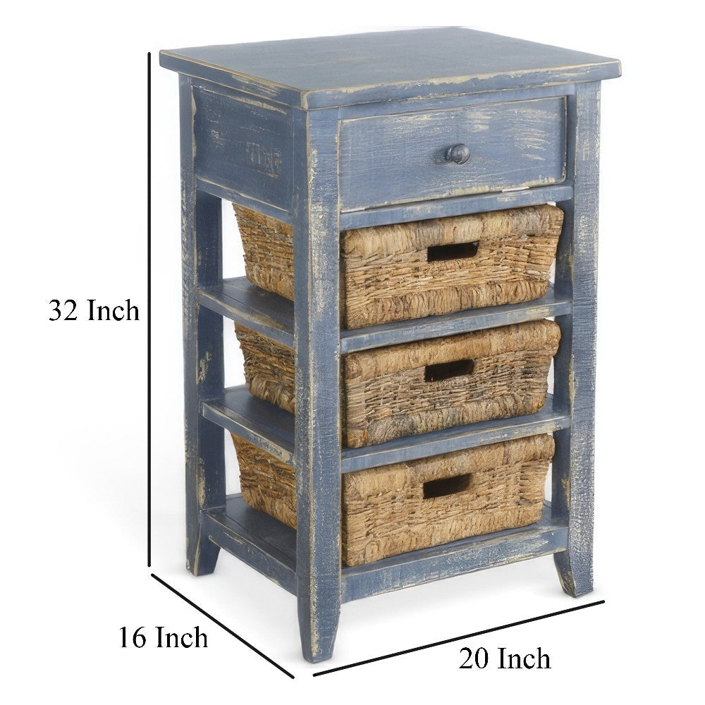 Rena End Table 3 Natural Rattan Storage Baskets 20’’ Ocean Blue Wood BM325352
