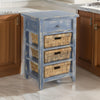 Rena End Table, 3 Natural Rattan Storage Baskets, 20" Ocean Blue Wood