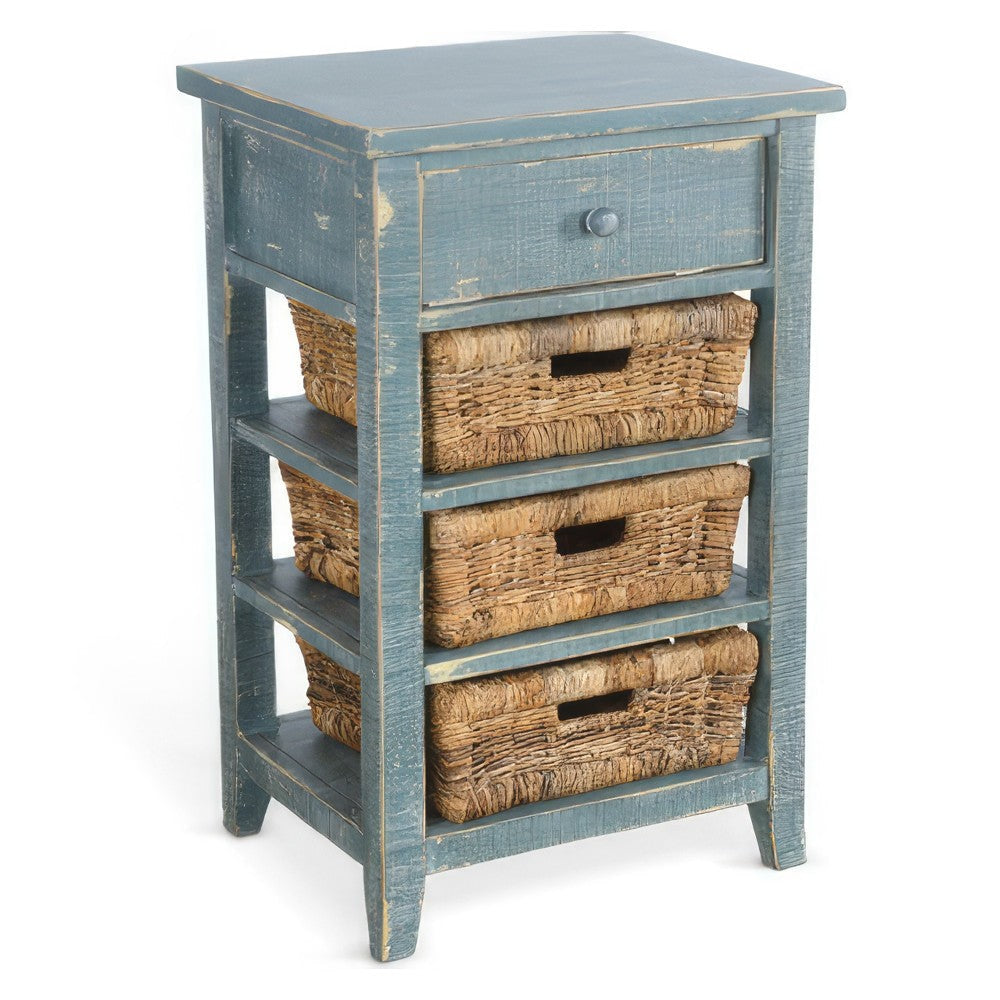 Rena End Table 3 Natural Rattan Storage Baskets 20’’ Sea Green Wood BM325353