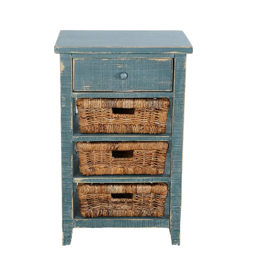 Rena End Table 3 Natural Rattan Storage Baskets 20’’ Sea Green Wood BM325353