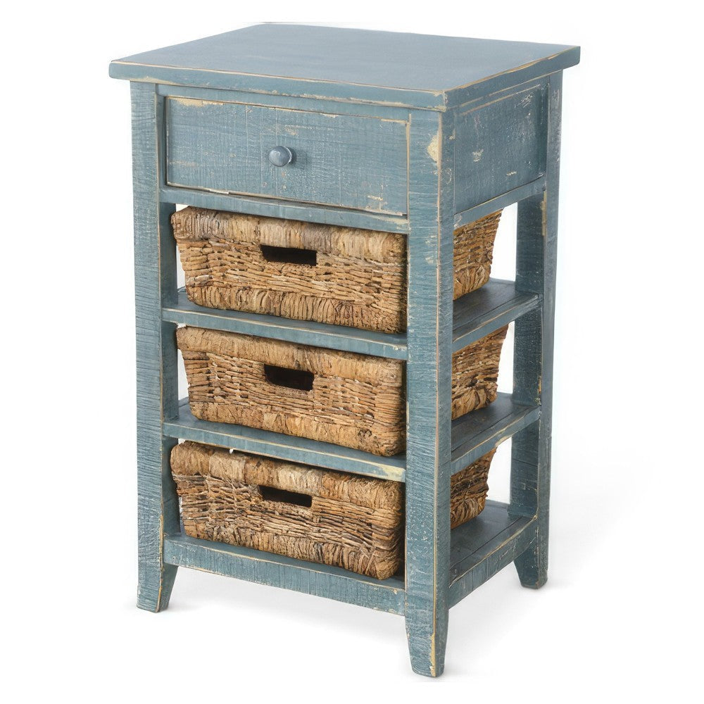 Rena End Table 3 Natural Rattan Storage Baskets 20’’ Sea Green Wood BM325353