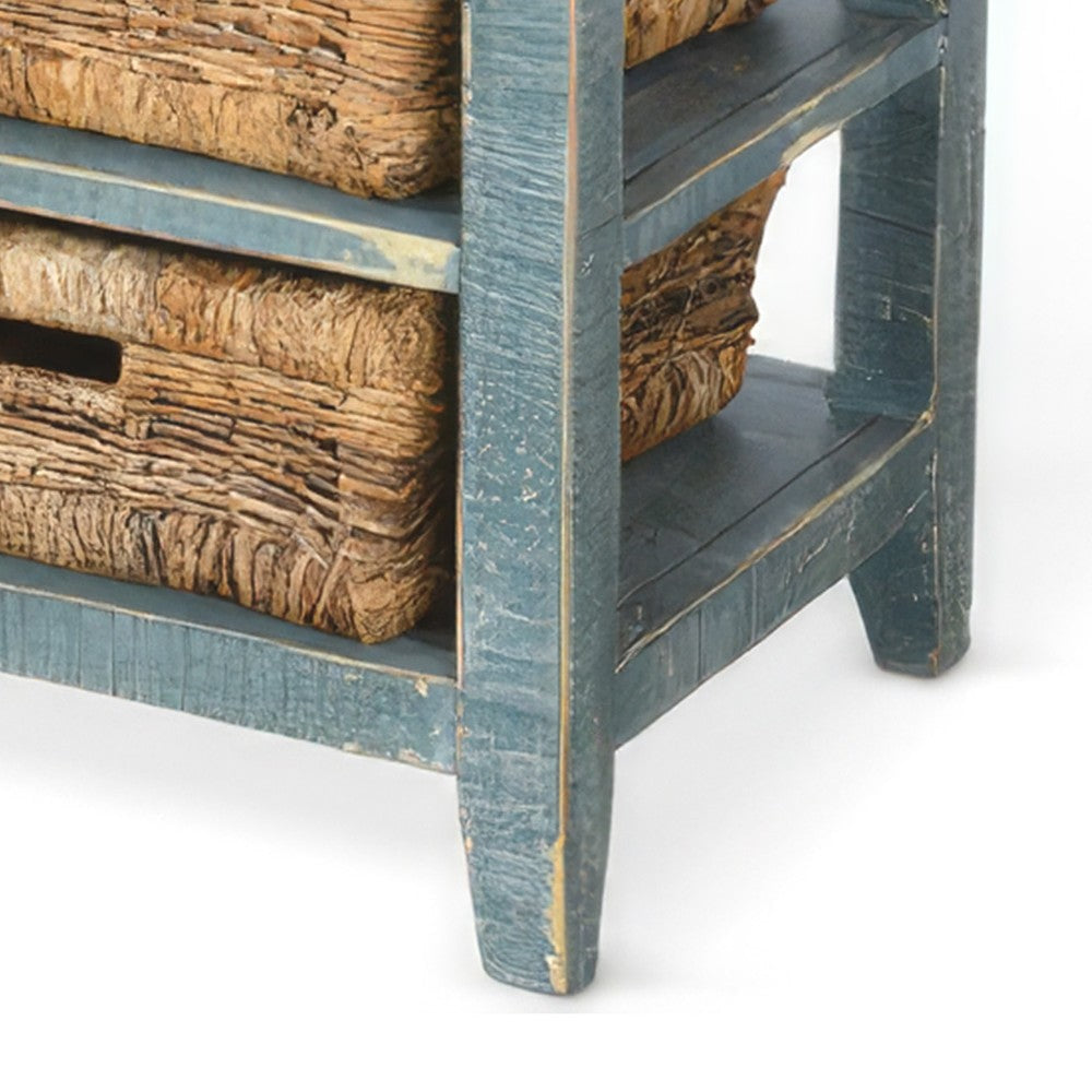 Rena End Table 3 Natural Rattan Storage Baskets 20’’ Sea Green Wood BM325353
