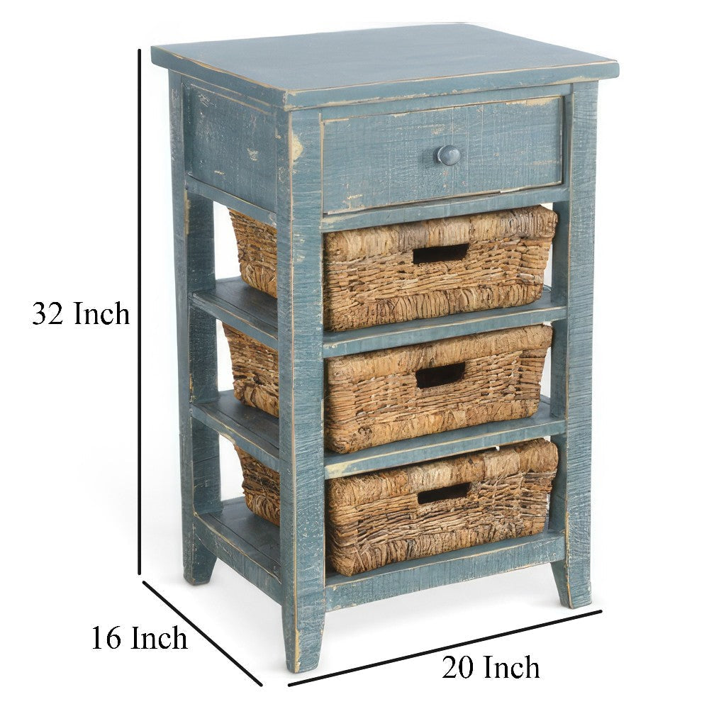 Rena End Table 3 Natural Rattan Storage Baskets 20’’ Sea Green Wood BM325353