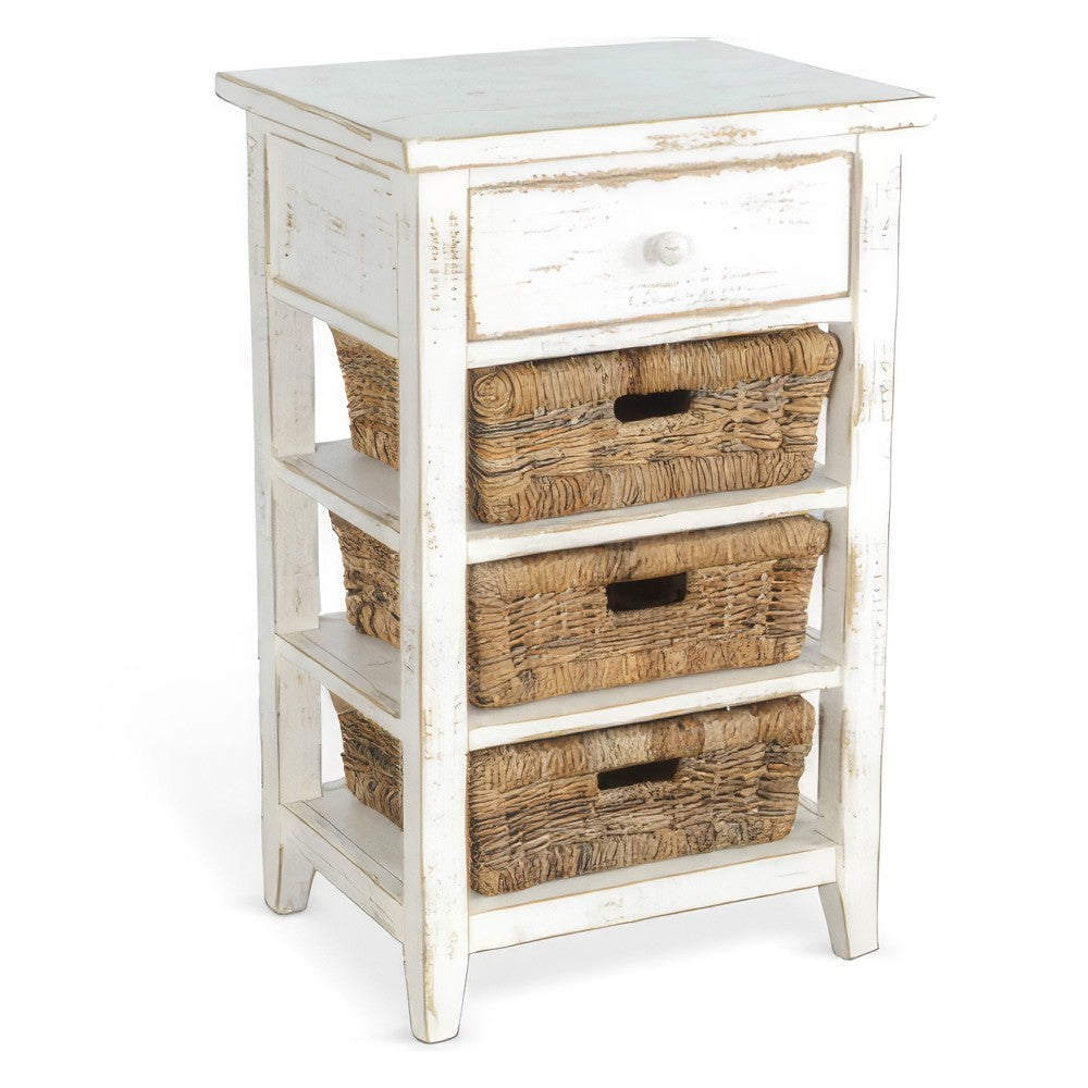 Rena End Table 3 Natural Rattan Storage Baskets 20’’ Sand White Wood BM325354