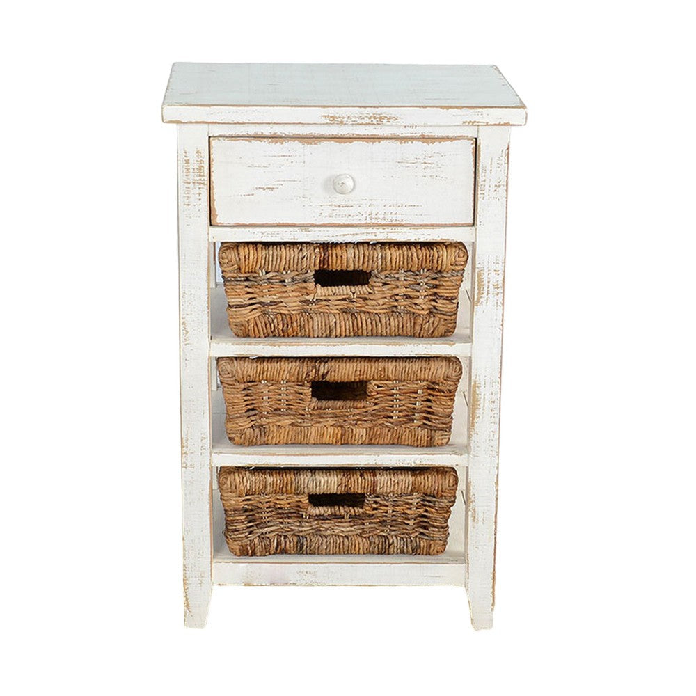 Rena End Table 3 Natural Rattan Storage Baskets 20’’ Sand White Wood BM325354