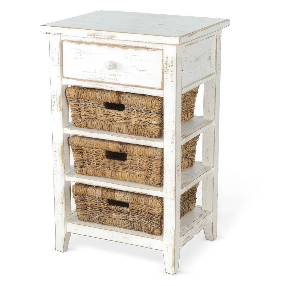 Rena End Table 3 Natural Rattan Storage Baskets 20’’ Sand White Wood BM325354