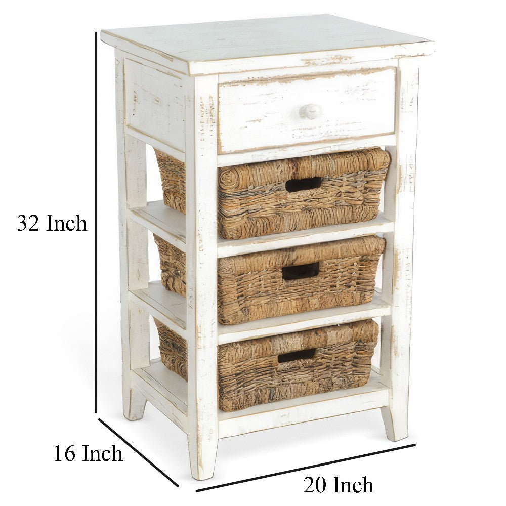 Rena End Table 3 Natural Rattan Storage Baskets 20’’ Sand White Wood BM325354